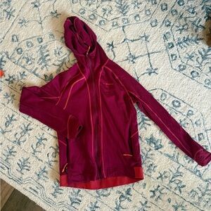 La Sportiva Magenta Hooded Zip-Up Jacket with Orange Accents